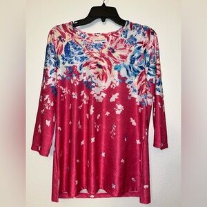 Allison Daley Fuchsia Floral Scoop-Neck Long Sleeve Top